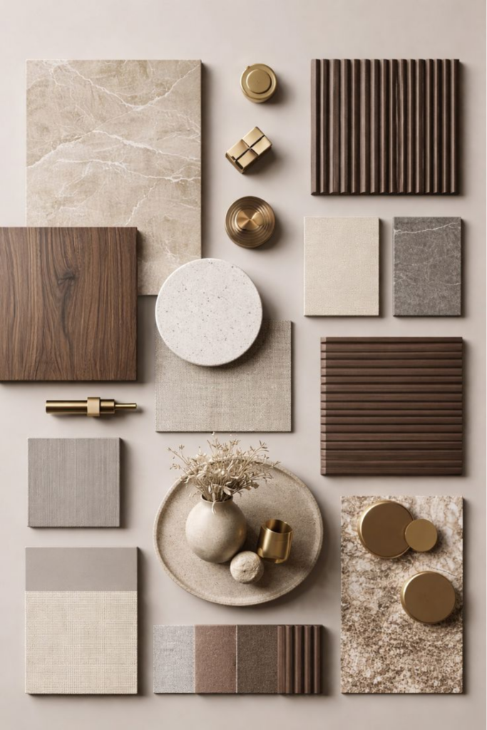 Earthy Tones & Nature-Inspired Palettes soft living interior with neutral tones and textures